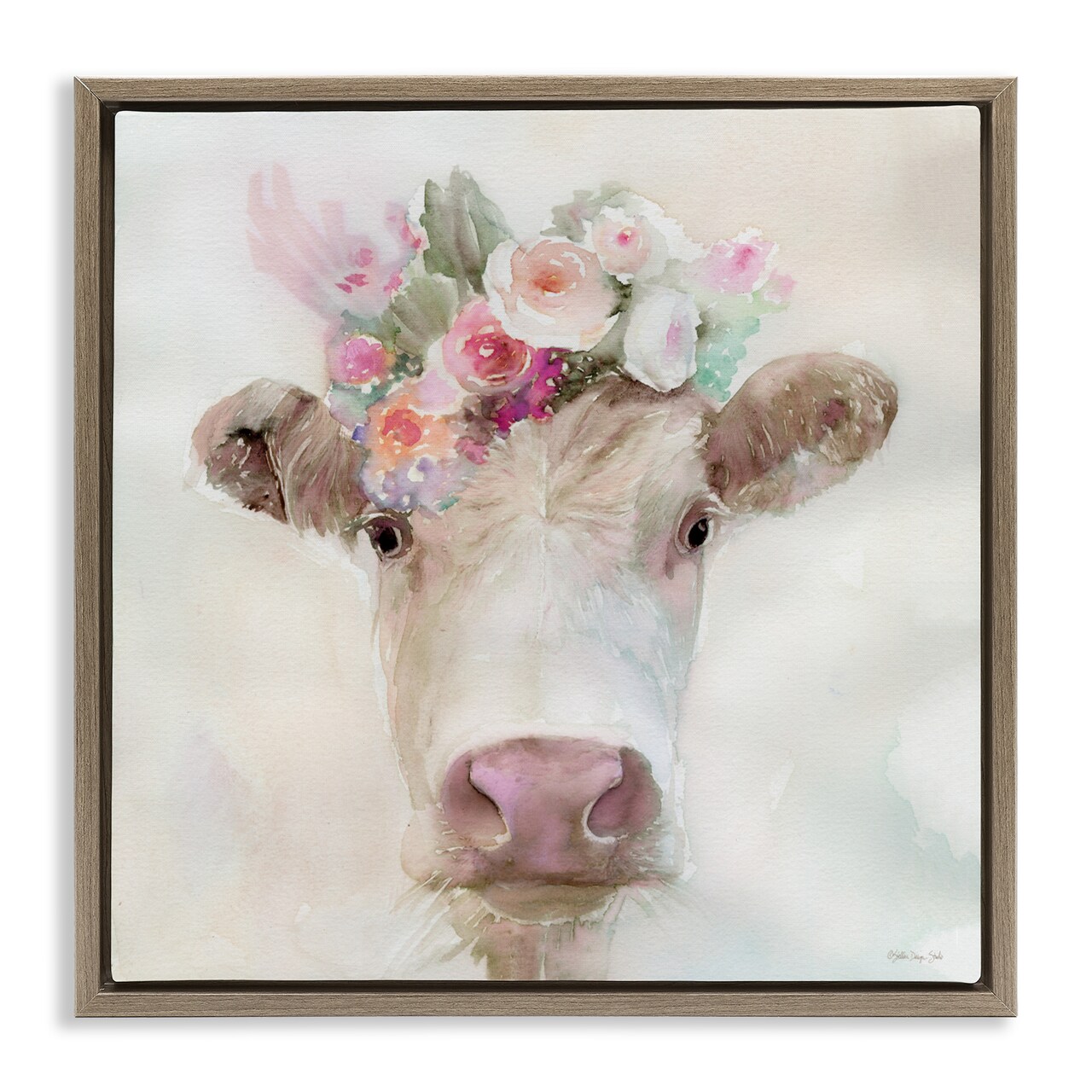 Stupell Industries Betsy Cow with Flowers Floating Frame, design by Stellar Design Studio